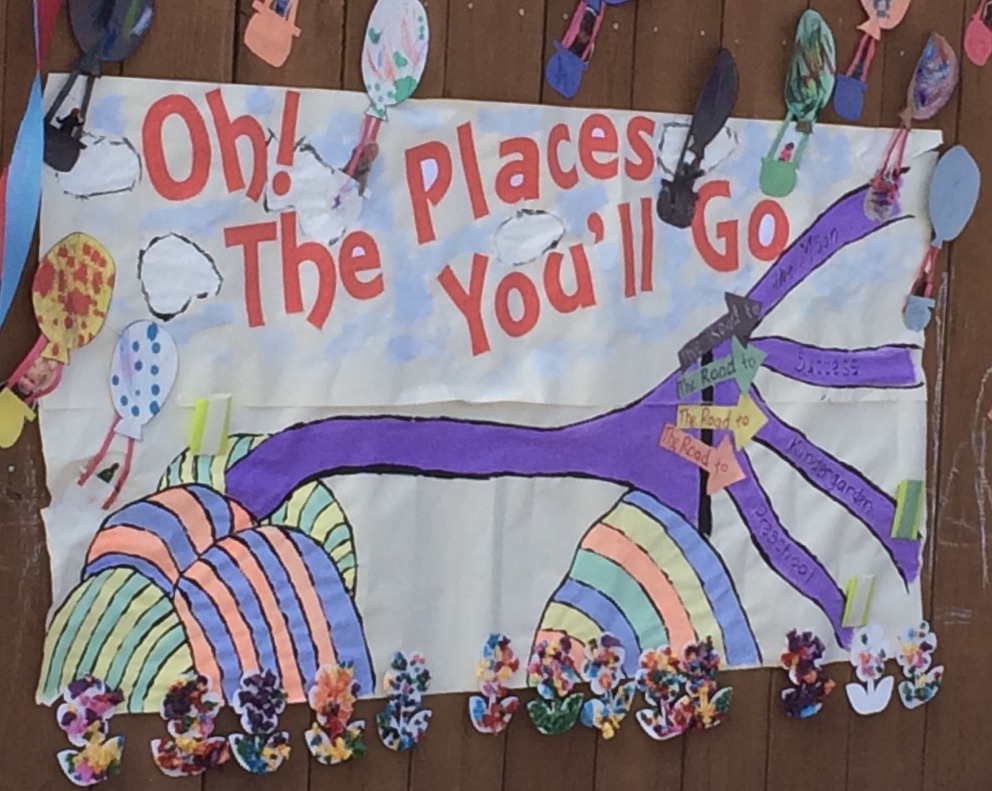 Big poster with colorful drawings of roads - Oh the Places You'll Go