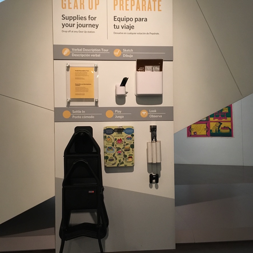 A station dispenses supplies "for your journey" - including something to draw with, a game, a telescope, and a seat.